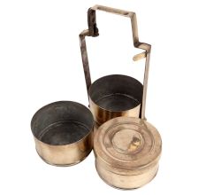Brass Three Tier Tiffin Box in Antique Finish