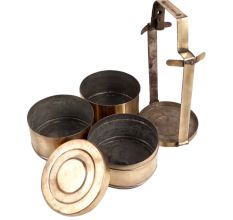 Brass Three Tier Tiffin Box in Antique Finish