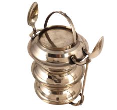 Brass Tiffin Box with 4 Compartments and 2 Spoons