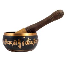 Brass Tibetan Meditation Sound Bowl in Black with Mallet