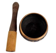 Brass Tibetan Meditation Sound Bowl in Black with Mallet