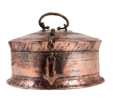 Large Decorative Mughal Round Copper Box with Lid