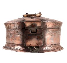 Large Decorative Mughal Round Copper Box with Lid