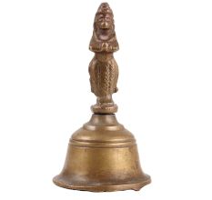 Handheld Brass Bhakti Bell with Lord Hanuman Finial