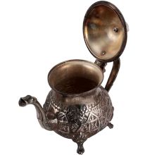 Embossed Brass Arabian Tea Pot In Nickel Plating