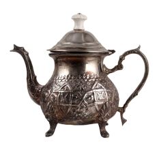 Embossed Brass Arabian Tea Pot In Nickel Plating