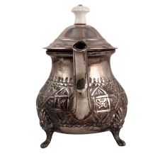 Embossed Brass Arabian Tea Pot In Nickel Plating