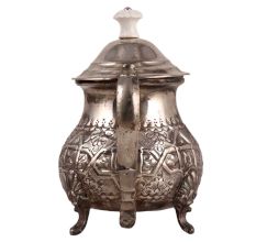 Embossed Brass Arabian Tea Pot In Nickel Plating