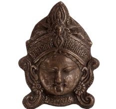 Brass Goddess Durga Face Wall Hanging In Dark Finish