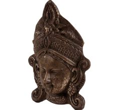 Brass Goddess Durga Face Wall Hanging In Dark Finish