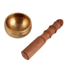 Golden Tibetan Brass Singing Bowl With Wooden Mallet