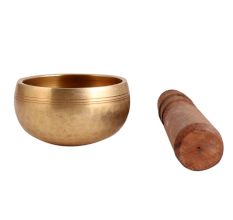 Golden Tibetan Brass Singing Bowl With Wooden Mallet