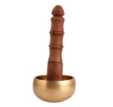 Golden Tibetan Brass Singing Bowl With Wooden Mallet