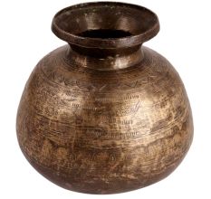 Brass Wide Bottom Water Pot In Antique Finish