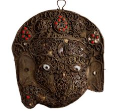 Tribal Brass Nepalese Ganesha Wall Hanging With Stones