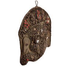Tribal Brass Nepalese Ganesha Wall Hanging With Stones