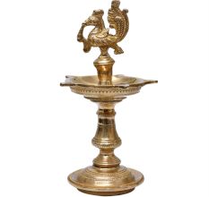 Golden Brass Peacock Design Oil Lamp Mayil Vilakku Diya