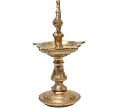 Golden Brass Peacock Design Oil Lamp Mayil Vilakku Diya