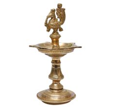 Golden Brass Peacock Design Oil Lamp Mayil Vilakku Diya