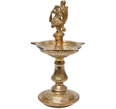 Golden Brass Peacock Design Oil Lamp Mayil Vilakku Diya