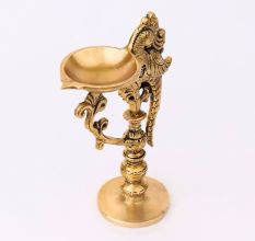 Brass Peacock Handle Diya With Stand