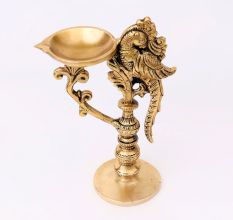 Brass Peacock Handle Diya With Stand