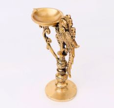 Brass Peacock Handle Diya With Stand