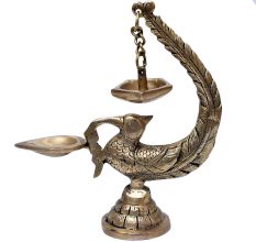 Brass Diya Stand Holder With Peacock Bird Design