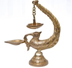 Golden BrassÂ Peacock Showpiece With 6 Wick Diya