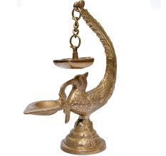 Golden BrassÂ Peacock Showpiece With 6 Wick Diya
