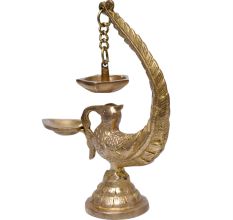 Golden BrassÂ Peacock Showpiece With 6 Wick Diya