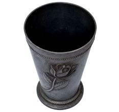 Mix Metal Rose Flower Embossed Mughlai Glass In Silver Finish