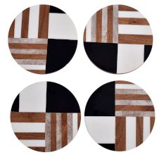 Wooden And Resin Geometric Coasters Set of 4 Kitchen Accessory