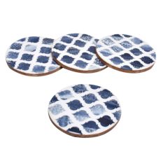 Wooden And Resin Blue Moroccan Pattern Coasters In Set Of 4