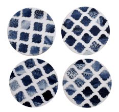 Wooden And Resin Blue Moroccan Pattern Coasters In Set Of 4