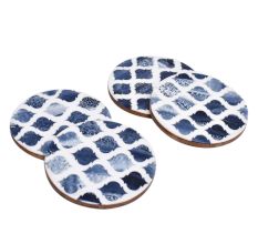 Wooden And Resin Blue Moroccan Pattern Coasters In Set Of 4