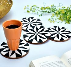 Kaleidoscope Pattern Wooden And Resin Coasters Inn Set Of 4