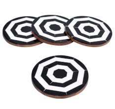 Wood And Resin Black and White Geometrical DesignÂ In Set Of 4