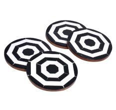 Wood And Resin Black and White Geometrical DesignÂ In Set Of 4