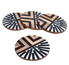 Geometric Wood And Resin Coasters Cup Holder In Set Of 4