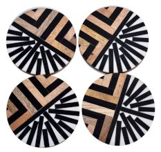 Geometric Wood And Resin Coasters Cup Holder In Set Of 4