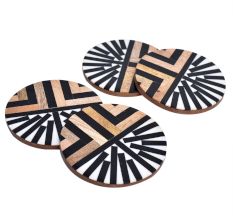 Geometric Wood And Resin Coasters Cup Holder In Set Of 4
