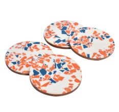 Rust Neutrals Round Terrazzo Style Coasters Made With Wood And Resin Set Of 4