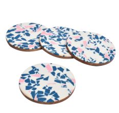Terrazzo Blue Pattern Wood And Resin Coasters In Set Of 4