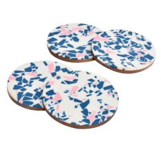 Terrazzo Blue Pattern Wood And Resin Coasters In Set Of 4