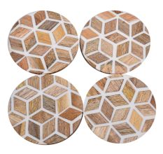 Round Wood And Resin Diamond Pattern Tea Coaster Set of 4