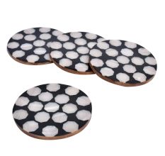 Round Resin and Wood Coasters Set of 4 In Honeycomb Pattern