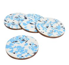 Round Wood And Resin White Terrazzo Coasters Set of 4