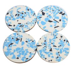 Round Wood And Resin White Terrazzo Coasters Set of 4