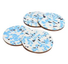 Round Wood And Resin White Terrazzo Coasters Set of 4